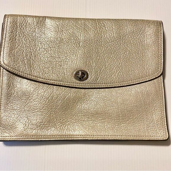 COACH Legacy Leather Gold Metallic iPad Clutch large 9x11.5 - Picture 1 of 12
